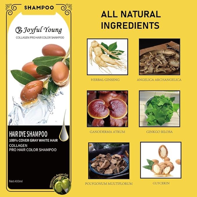 Natural Hair Dye Shampoo - Hair Color for Gray Hair Coverage - Medium Brown Hair Dye Hair Coloring Shampoo for Women, Color Shampoo Beard Dye for Men, Colors Hair Vegan Ammonia Free BROWN