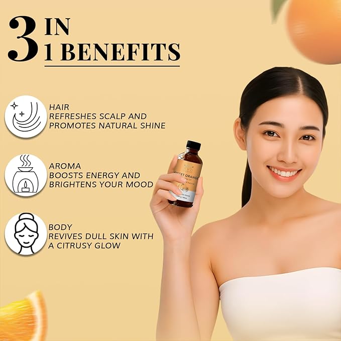 Sweet Orange Essential Oils for Skin | Pure Natural Cold Pressed & Undiluted Sweet Orange Oil |Use in Aromatherapy Diffusers for Mood Lifting | 3.38 fl. Oz