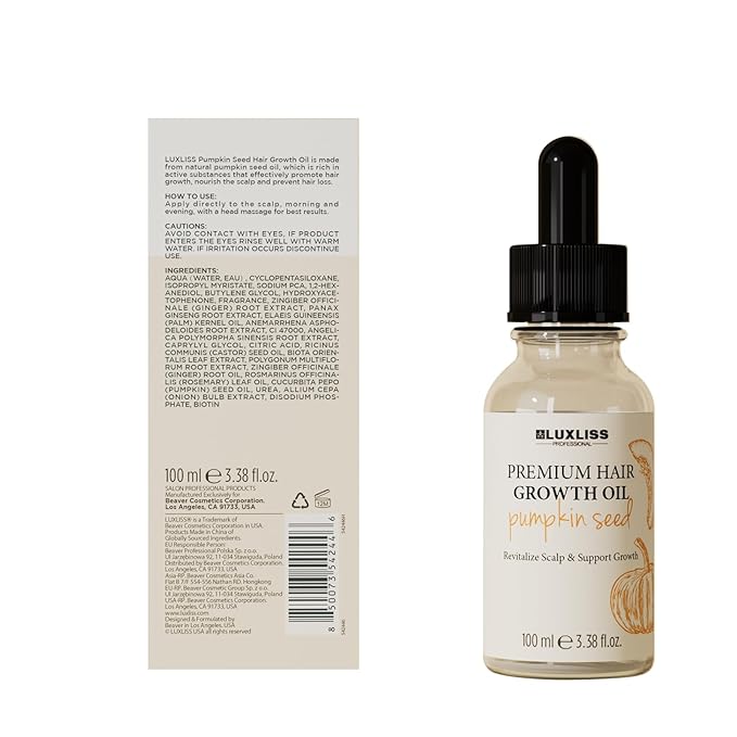 LUXLISS Pumpkin Seed Oil, 2-in-1 Formula Combining Essence and Essential Oil, Easily Absorbed, Non-greasy, Promotes Hair Growth, Deeply Moisturizes the Scalp - 3.38 fl oz