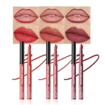 Matte Lip Liner Pencil Set 3 Pack, Long-Lasting Waterproof Lip Liners, Smudge-Proof and High Pigment Lip Liner Kit, Smooth Application for Defining & Shaping Lips, Non-Fading Matte Finish-3#