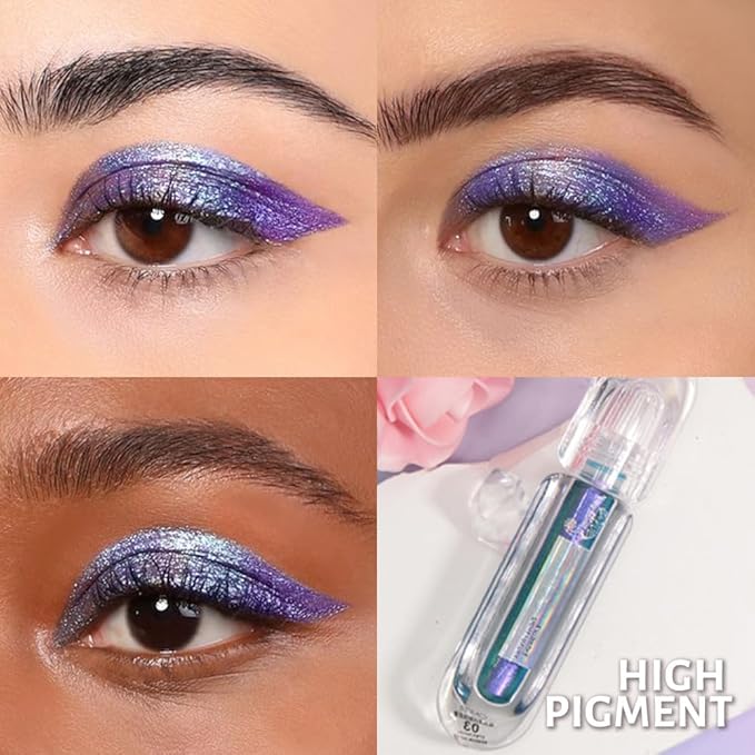 AMY'S DIARY Duochrome MultiChrome Chameleon Liquid Metallic Eyeshadow, High-Impact Multi-Dimensional Finish,Purple blue Silky Smooth and High Pigment Holographic Glitter Eyeshadow Makeup (03#)