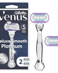 Gillette Venus Deluxe Smooth Platinum Razors for Women, 1 Venus Razor, 2 Razor Blade Refills, Metal Handle with Anti-Slip Grip