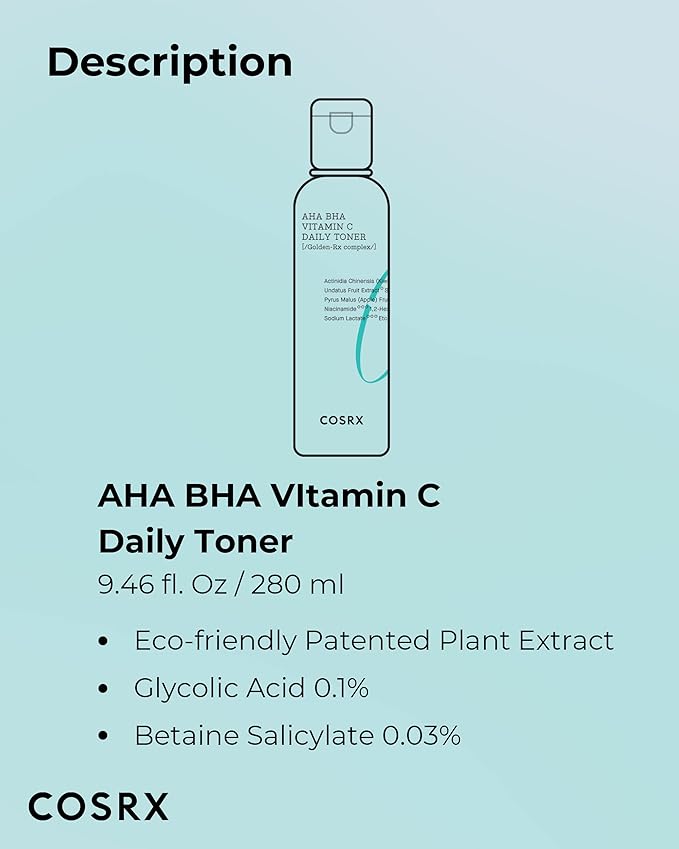 COSRX ABC Daily Toner, Korean Toner for Day & Night with AHA, BHA, & Vitamin C, Refreshing Exfoliating Toner for Clean Radiant Skin, Korean Skin Care, 280ml / 9.46 fl.oz