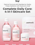 [K Beauty Snp] 4-in-1 Peptaronic Skincare Set | Peptide and Hyaluronic Acid Complete Skin Care Set | Includes Facial Toner, Cream, Face Serum, and Ampoule Sheet Face Masks | Skin Care Gift Set of 1