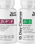 Youth & Tonic 15 Day Colon & Kidney Cleanse – Full Body Detox Pills for Bloating, Gut, Bladder, Urinary Tract & Kidney Flush Support – Senna & Cranberry Herbal Supplement, 60 Pills for Men & Women