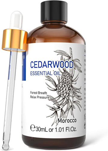 HIQILI 1 Fl Oz Cedarwood Essential Oil, Pure Natural Cedarwood Oil for Hair, Diffuser, Aromatherapy - 30ML