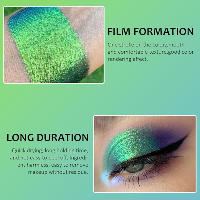 AMY'S DIARY Green Teal Duochrome MultiChrome Chameleon Liquid Metallic Eyeshadow, High-Impact Multi-Dimensional Finish,Green Silky Smooth and High Pigment Holographic Glitter Eyeshadow Makeup (#03)