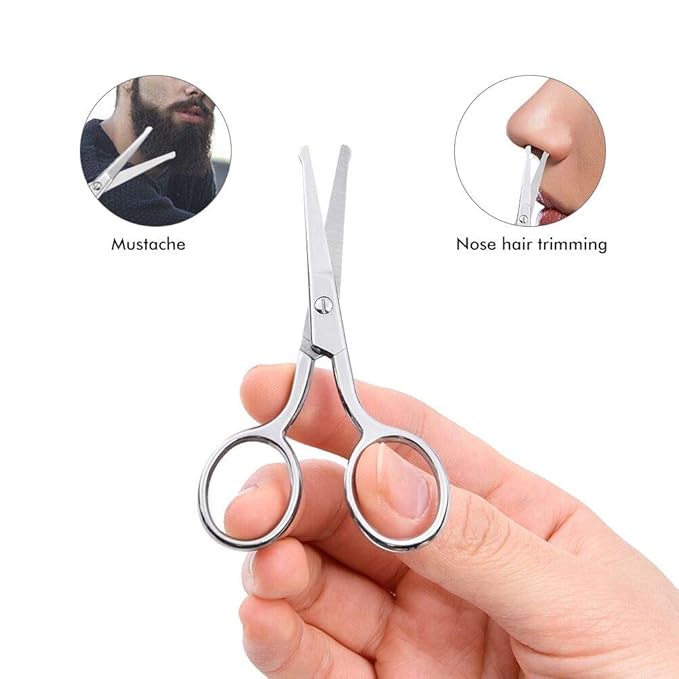 LIVINGO Premium Curved and Rounded Nose Hair Scissors for Men, 2 PC Set Nail Cuticle Manicure Scissors Shears Kit for Beard/Mustache, Ear, Facial Hair, Eyebrows, Eyelashes for Women