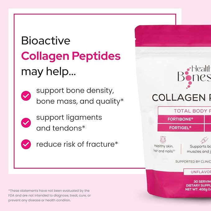 FORTIBONE Premium Bone Health Collagen Peptides w/FORTIGEL, VERISOL, TENDOFORTE | Clinically-Supported for Bones Joints Skin Hair Nails | Hydrolyzed Collagen Complete Anti-Aging Formula | 6 Pack