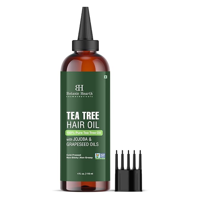 Botanic Hearth 100% Pure Tea Tree Oil For Hair Growth | Infused with Jojoba & Grapeseed Oils | Hair Oil Repairs Dry Damaged Hair, Strengthening, Healthier - Hair Tonic, 4.0 fl oz