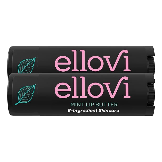 Ellovi Natural Lip Butter Lip Balm - Mint - Pure Enough to Eat - Made With Just 6 Vegan Ingredients - Moisturizing Lip Care for All Day Hydration (2-Pack)