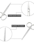 Pack of 2 Curved & Rounded Blunt Tip Stainless Steel Small Scissors for Eyebrows & Eyelashes, Beard Trimming & Moustache, Baby Nails, Nose & Facial Hair