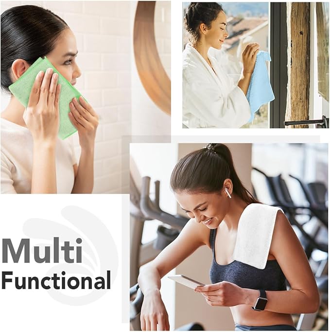 Orighty Wash Cloths Bulk Towels Set 200 Pack, Highly Absorbent and Soft Feel Microfiber Face Cloths, Multi-Purpose Washcloths & Hand Towels for Bathroom, Hotel, Spa, and Gym, 12x12 Inch, Multicolor