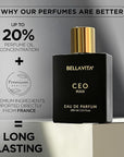 BellaVita Luxury CEO Man Perfume for Men (3.38 fl.oz) | Long-Lasting Men's Perfume with Lemon, Lavender, Tonka Vetiver & Moss Fragrance for Man | CEO Parfum for Men | Vegan & Cruelty-Free Fragrance