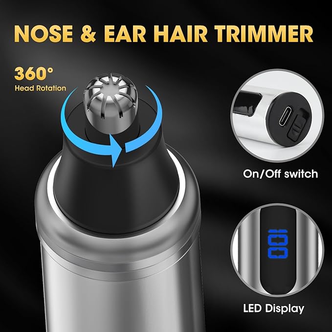 Hair Clippers for Men,4 in 1 Professional Hair Clippers T-Blade Trimmer Electric Foil Shaver Nose Hair Trimmer Set,Cordless Barber Hair Cutting Men’s Grooming Kit LCD Display Gifts (Silver)