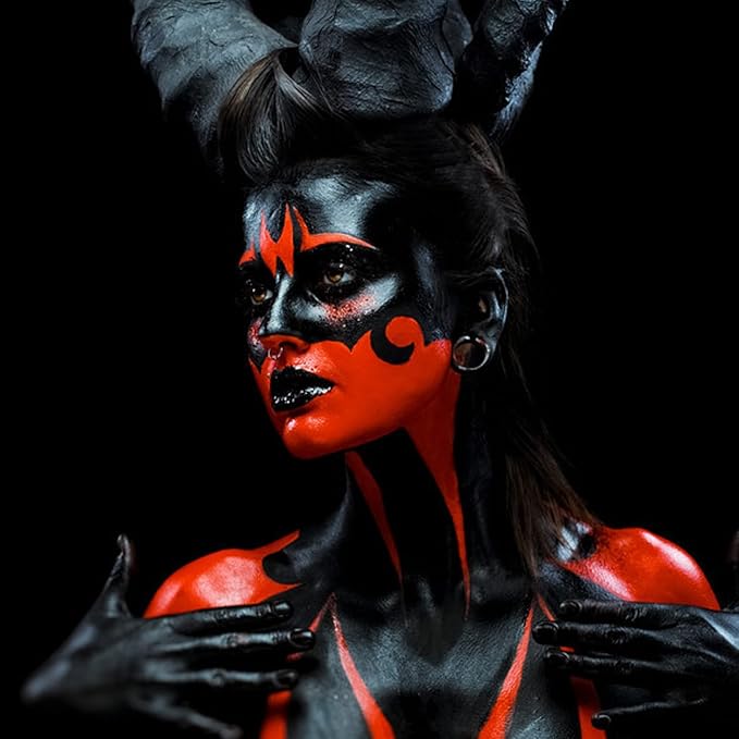 MEICOLY Devil Red Face Body Paint Stick (1.06 Oz),Sweatproof Waterproof Face Piant for Clown Joker Demon Vampire Spiderman Halloween Makeup,Cream Blendable Full Body Paint,Red Eye Black Stick