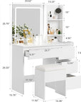 Makeup Vanity Desk with Lighted Mirror, Dressing Table Set with 4 Drawers, Power Outlet, Storage Stool, Storage Shelves, Vanity Mirror 3 Lighting Color Adjustable, Vanity Set for Bedroom, White