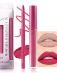 evpct 2Pcs Rose Red Matte Lip Liner and Lipstick Lip Gloss Pencils Makeup Set Kit for Women Long Lasting Waterproof