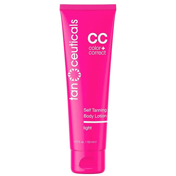 Tanceuticals CC Self Tanning Body Lotion - Light Self Tanner, Gradual Color Correcting & Natural Looking Sunless Tan – Quick Fake Tan, Bronze Glow - Fresh Coconut Scent and Healthy Ingredients
