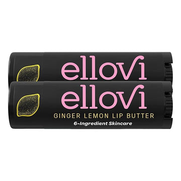 Ellovi Natural Lip Butter Lip Balm - Ginger Lemon - Pure Enough to Eat - Made With Just 6 Vegan Ingredients - 100% Natural & Organic Moisturizing Lip Care for All Day Hydration (2-Pack)