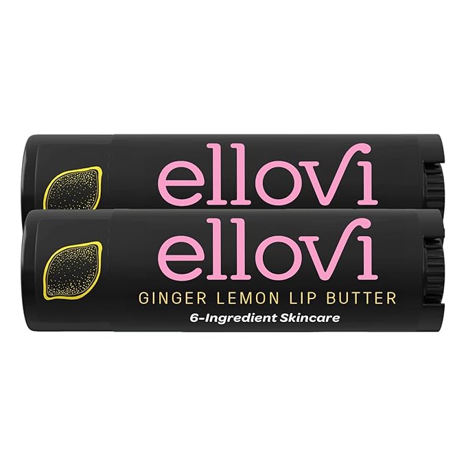 Ellovi Natural Lip Butter Lip Balm - Ginger Lemon - Pure Enough to Eat - Made With Just 6 Vegan Ingredients - 100% Natural & Organic Moisturizing Lip Care for All Day Hydration (2-Pack)