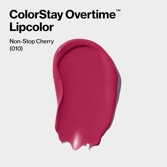Revlon Liquid Lipstick with Clear Lip Gloss, ColorStay Overtime Lipcolor, Dual Ended with Vitamin E, 010 Non-Stop Cherry, 0.07 Fl Oz