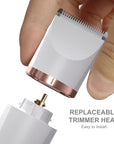 OLOV Electric Body Hair Trimmer - Groin Trimmer for Men - Bikini Trimmer Women - Wet/Dry Shaver Groomer, Replaceable Ceramic Blade Heads, USB Recharge Dock, Waterproof Hygiene Razor, White