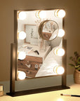 Vanity Mirror with Lights,Lighted Vanity Mirror with 9 Dimmable Bulbs for Dressing Room & Bedroom,3 Color Lighting,Modes Detachable 10x Magnification 360°Ratation (Black) 12" L x 14.4" W