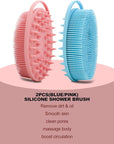 2 Pack Silicone Body Scrubber, Loofah Double-Sided Body Brush,Shower Scrubber and Scalp Massager Shampoo Brush for Sensitive Kids Women Men All Kinds of Skin (Pink & Blue)