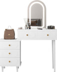 Garvee Makeup Vanity Desk with Mirror and Lights, Modern White Vanity Table with 2 Drawers & Adjustable 3-Drawer Cabinet, Wood Dressing Table for Bedroom