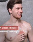 Silicone Body Scrubber Silver-Infused Dual-Sided 3-in-1 for Shower, Body Cleaning+Massage+Exfoliator Body Brush Buffer for Men and Women, Silicone Loofah, Non-Slip Handle (Pink)