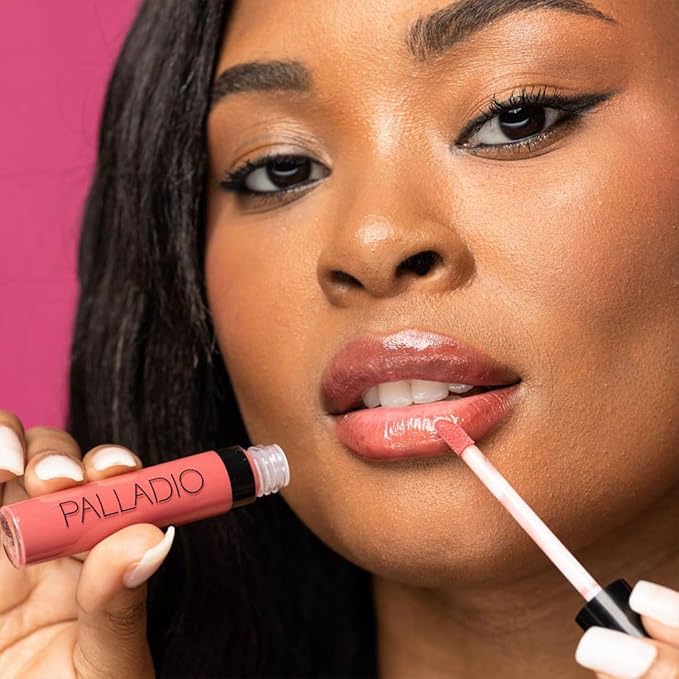 Palladio Lip Gloss, Non-Sticky Lip Gloss, Contains Vitamin E and Aloe, Offers Intense Color and Moisturization, Minimizes Lip Wrinkles, Softens Lips with Beautiful Shiny Finish, Ruby Red