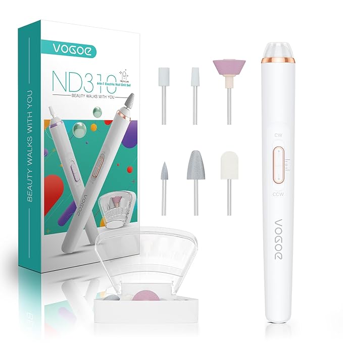 Electric Nail Drill, Cordless Nail File Machine Kit 2 Directions & Speeds for Acrylic, Gel Nails, Rechargeable with LED & 6 Nail Drill Bits for Professional Manicure and Pedicure,Gold ND310