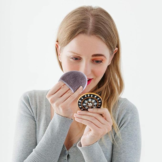 SUNLAND Reusable Makeup Remover Pads for Face,Eye,Lips 16 Pack Microfiber Face Cleansing Gloves Washable with Laundry Bag and Travel Bag Rounds Toner Pads (Round 3.15inchx16, dpurple)