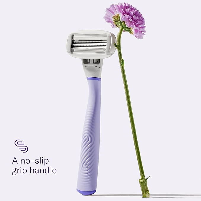 Flamingo Razors for Women Shave Set, 1 Women's Razor Handle (Lilac), 2 Razor Five-Blade Refills, 1 oz. Foaming Shave Gel, and 1 Shower Holder