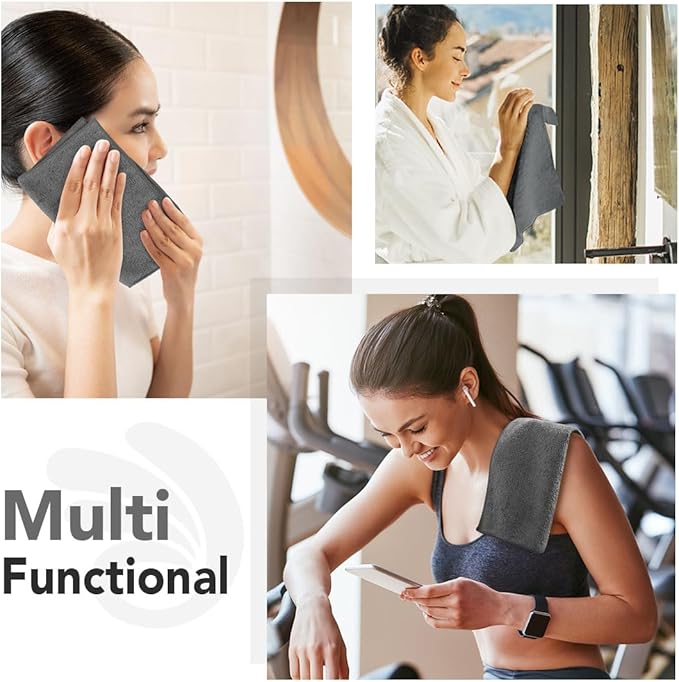 Orighty Wash Cloths Bulk Towels Set 200 Pack, Highly Absorbent and Soft Feel Microfiber Face Cloths, Multi-Purpose Washcloths & Hand Towels for Bathroom, Hotel, Spa, and Gym, 12x12 Inch, Grey