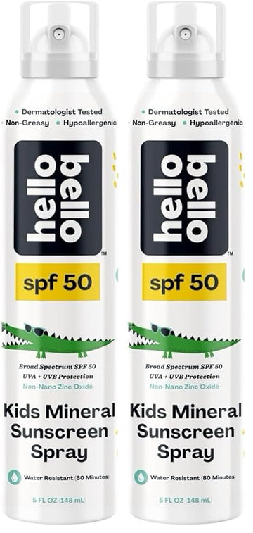 Hello Bello SPF 50 Mineral Sunscreen Spray - Hypoallergenic Broad Spectrum UVA + UVB Protection - Reef Friendly & Water Resistant - 5 oz (Pack of 2)