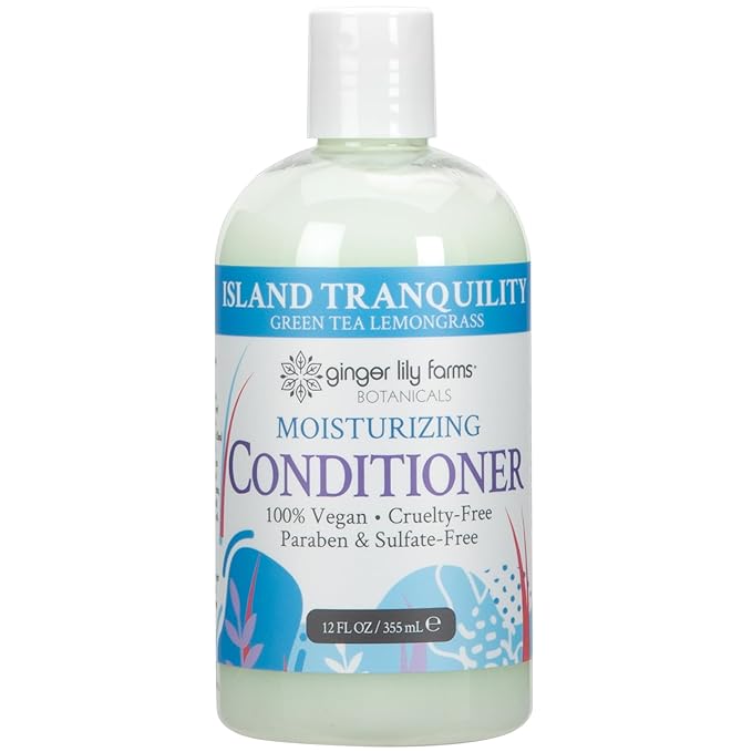 Ginger Lily Farms Botanicals Moisturizing Conditioner for Dry Hair, Island Tranquility, 100% Vegan & Cruelty-Free, Green Tea Lemongrass Scent, 12 Fl Oz (Pack of 6)