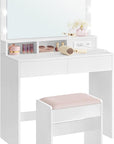 VASAGLE Vanity Desk with Power Outlets, Makeup Vanity with Mirror and Lights, with Upholstered Vanity Stool, 9 Dimmable LED Lights, 2 Compartments, 2 Drawers, for Bedroom, Cloud White URDT029W01