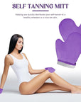 SATINIOR 4 Packs Self Tanning Mitt Applicators Double Sided Sunless Tanning Mittens Reusable Applicator Mittens Tanner Gloves with Thumb(Purple)