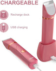 OLOV Electric Body Hair Trimmer - Groin Trimmer for Men - Bikini Trimmer Women - Wet/Dry Shaver Groomer, Replaceable Ceramic Blade Heads, USB Recharge Dock, Waterproof Hygiene Razor, Red