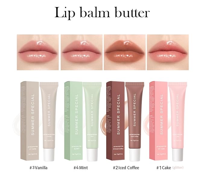 Summer Hydrating Lip Butter Balm Set - Ultra-Nourishing with Shea & Olive Butter，Soothes & Repairs Dry Lips, Non-Sticky Long-Lasting Moisture(Vanilla &Cake,Pack of 2)