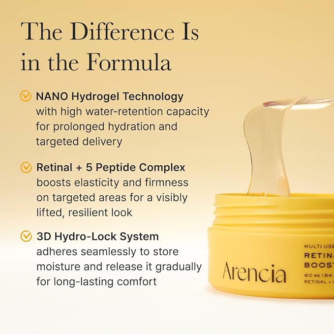 ARENCIA Retinal Boosting Eye Mask, Hydrogel Under Eye Patches with Peptides for Dark Circles, Puffiness, Fine Lines, 60 Patches, 2.96 oz