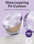 MISSHA Serum Cushion Glow Layering Fit Cushion Foundation No.17 Ivory Bright Beige for Fair Skin, Korean Foundation Makeup, Rich-Texture, Full-Coverage, 24-Hr Hydrating, Triple Glow System