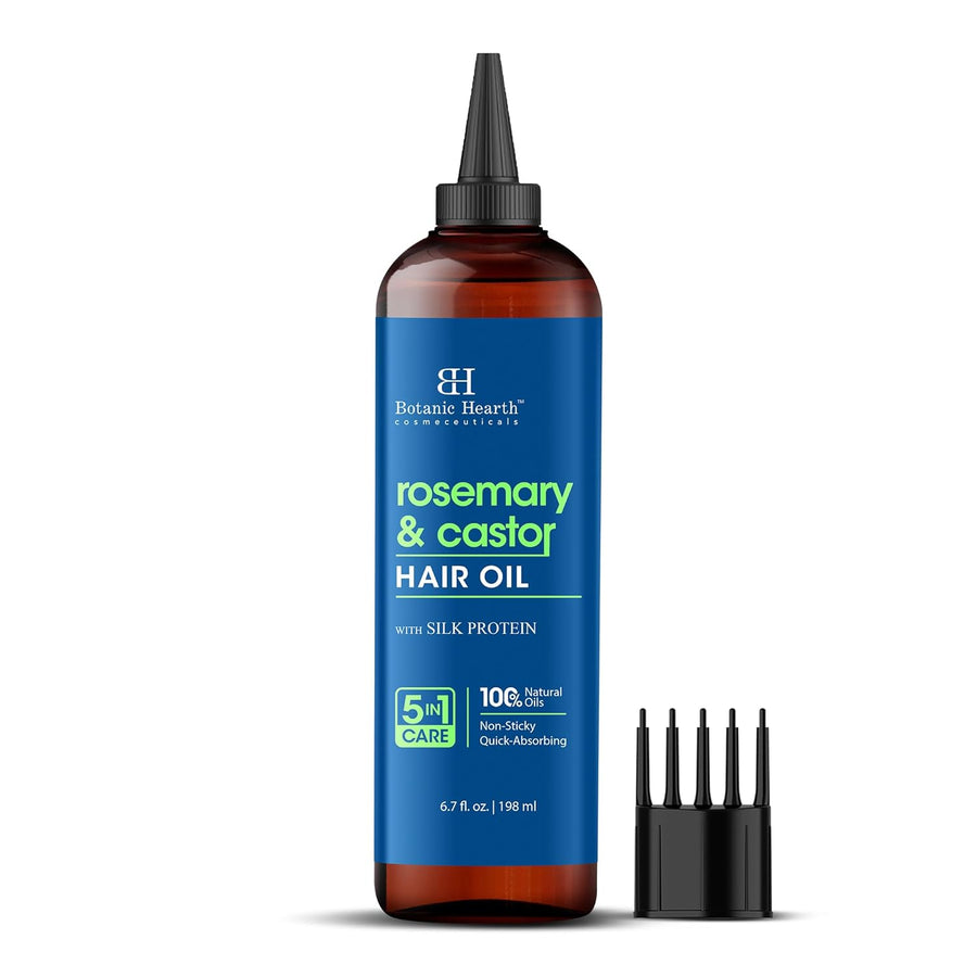 Botanic Hearth Rosemary & Castor Hair Oil (6.7 Fl Oz) | Nourishing And Strengthening Hair Treatment For Thicker, Healthier|Looking Hair | Paraben Free | Suitable For All Hair Types