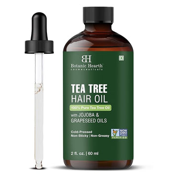 Botanic Hearth 100% Pure Tea Tree Oil For Hair Growth | Infused with Jojoba & Grapeseed Oils | Hair Oil Repairs Dry Damaged Hair, Strengthening, Healthier - Hair Tonic, 2.0 fl oz