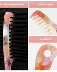 Large Wide Tooth Hair Comb, LADYAMZ [Tortoise Shell] Cellulose Acetate Round Tooth Comb for Straight/Curly Hair,Short/Long Hair Women Men or Kids, Easy Detangling Wet or Dry, Anti-static (Purple)