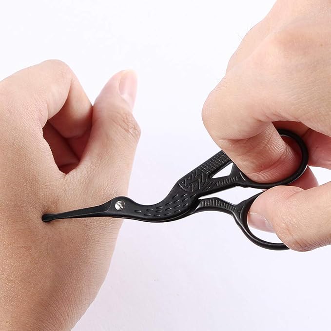 LIVINGO 3.5" Rounded Tip Vintage Stork Scissors, Professional Stainless Steel with Black Titanium Coated, Cuticle Pedicure Beauty Grooming Scissors for Eyebrow, Facial Hair, Dry Skin, Nose Hair