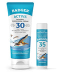 Badger Mineral Sunscreen Combo, SPF 30 Cream & SPF 35 Face Stick, Organic Ingredient with Mineral Zinc Oxide, Unscented Reef Safe Sunscreen Set, Broad Spectrum, Water Resistant, 2-Pack