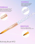 KIARA SKY Clear Crystal Acrylic Nail Brush - Professional Nail Tool - Nail Kolinsky Brush - 100% Kolinsky Hand Crafted Nail Tools - Long Lasting Nail Acrylic Brush, #12